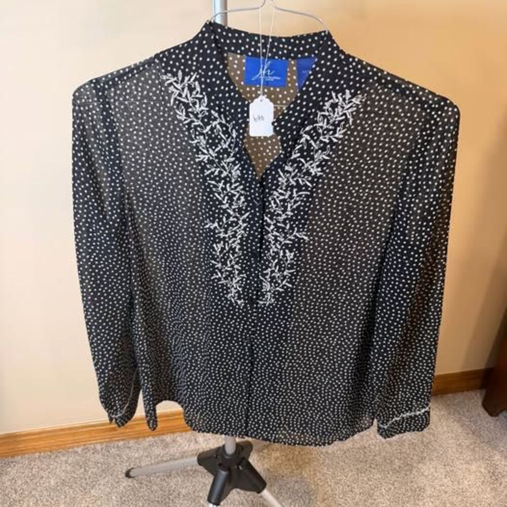 J.H. Collectibles Petite M Polka Dot Embroidered Blouse